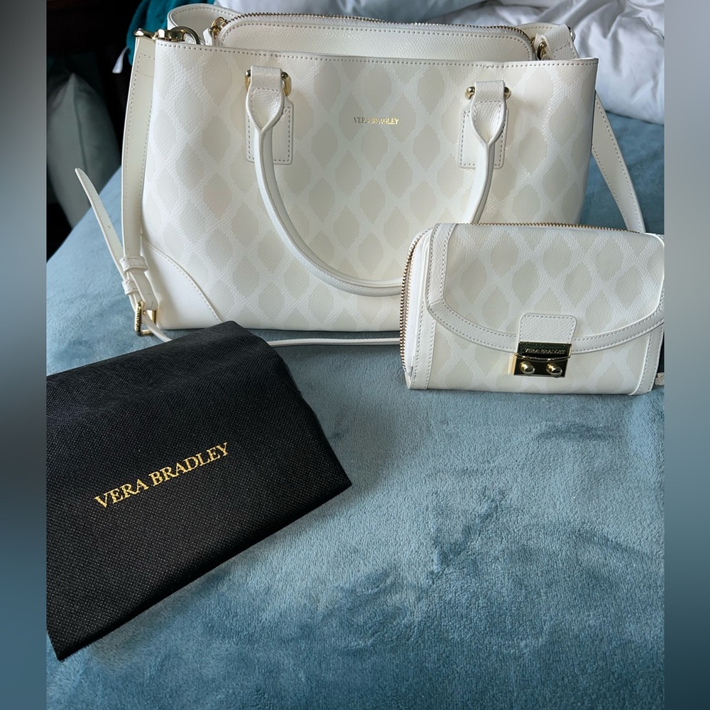 Vera Bradley white leather purse & matching wristlet